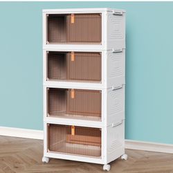 4 Tier Plastic Storage Bins and Boxes Organizer - Stackable with Lids for Bedroom, Living Room, Office - Foldable Containers