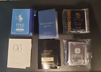 Designer Men’s Cologne Sample Lot 6pc- Versace, Armani, Dolce & Gabbana, Ralph Lauren, Giorgio Armani