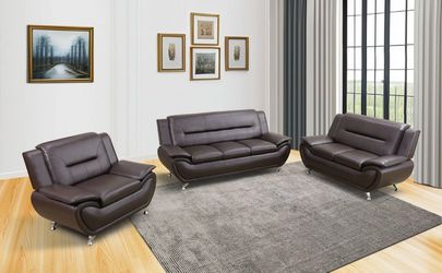 3-Piece Brown Leather Sofa Set