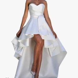 High Low Wedding Dresses for Bride Strapless Bridal Gown

