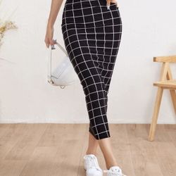 Shein Window Pane Ankle Length Pencil Skirt