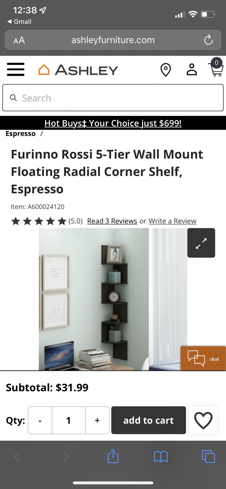 Furrino Rossi 5 Tier wall mount Floating Shelf