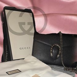 Authentic GUCCI Black Textured Leather Dionysus Wallet Chain Bag