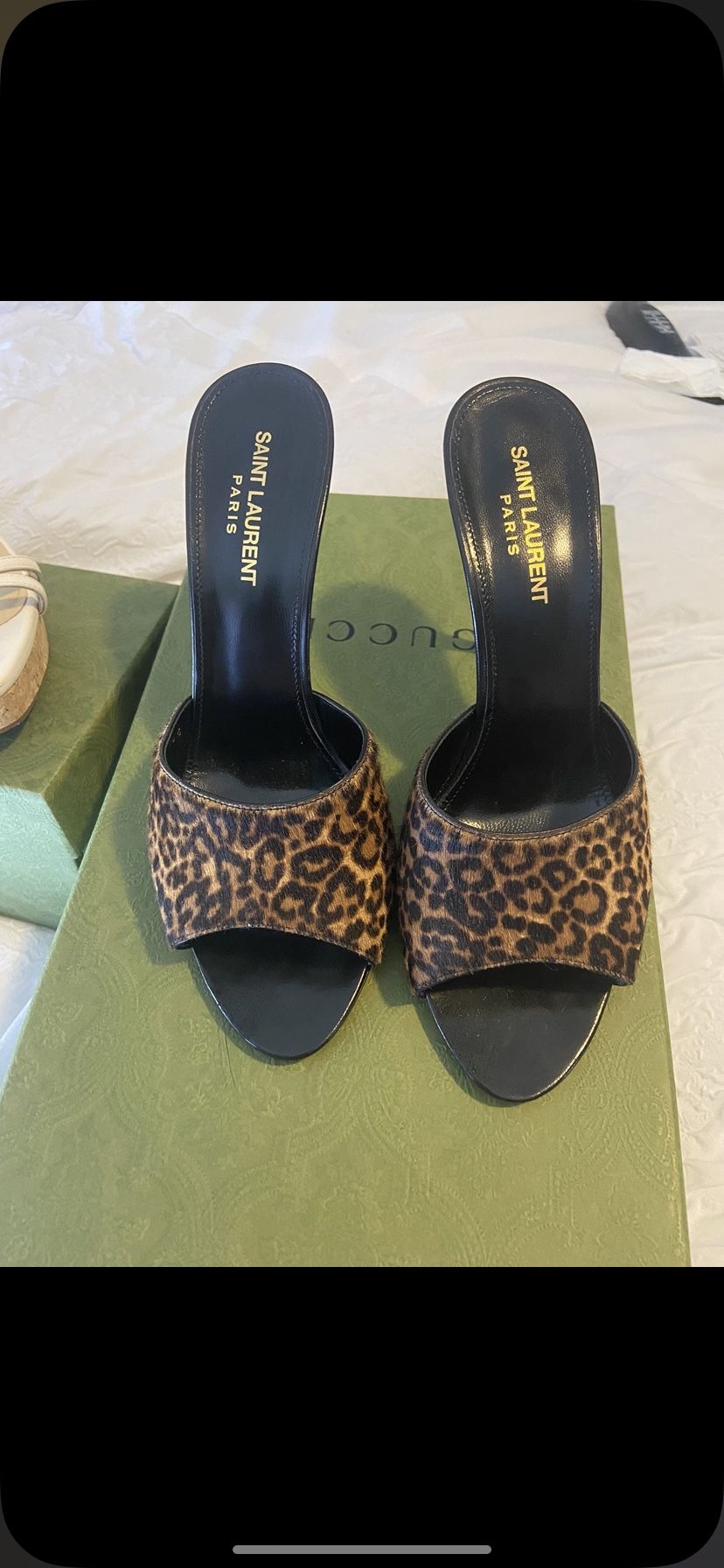 Saint Laurent Leopard Print Slide High Heel