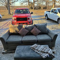 Marsh Grey Sectional Couch & Ottoman Set