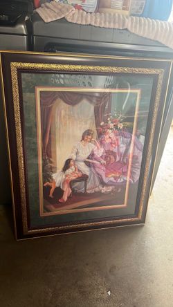 Framed Victorian Mother and Child Print
