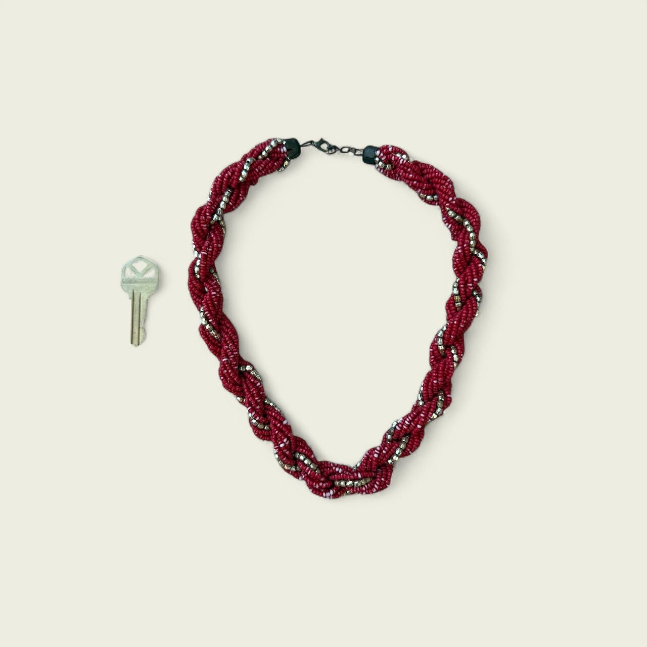 Red Twisted Multi-Strand Beaded Necklace $20