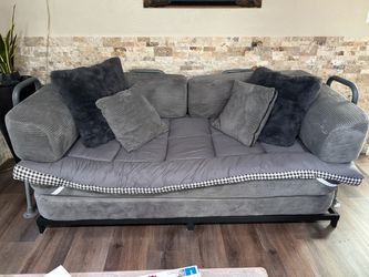 Grey Corduroy 3-Seater Sofa Bed