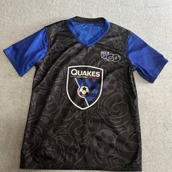 MLS San Jose Earthquakes Youth Boys Sublimated Polo Jersey Medium Black Blue
