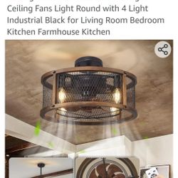 Vintage Ceiling Fan with Light Flush Mount Fan Light with Remote Control Caged Ceiling Fans Light