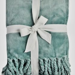 The Fabric Factoy Plush Throw Blanket 50"x60" Soft Tassel Fringe Blue 100% Polyester 

 