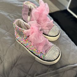 Baby High Top Sneakers Bling Swarovski And Faux Sprinkles  With Zipper Side NEW