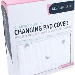 NEW Bebe Au Lait White/Gray Cotton Muslin Changing Pad Cover Luna Stars & Moons
