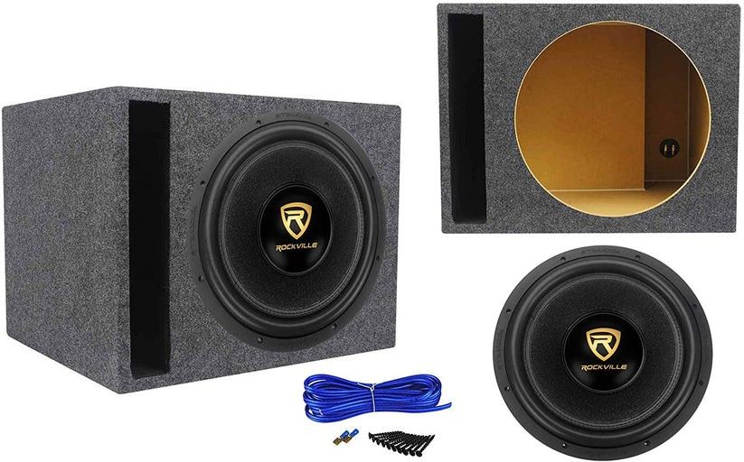 Rockville W15K9D2 15" 5000w Peak Car Audio Subwoofer Dual 2-Ohm Sub Bundle with Rockville RSV15 15" Vented Car Audio Subwoofer Box Enclosure & Sub Box