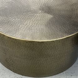Hammered Brass Drum Coffee Table.  Read Description