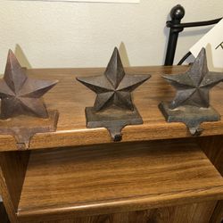 Heavy Rustic Texas Star Cast Iron with Hooks / Holders - Sold as Set of 3