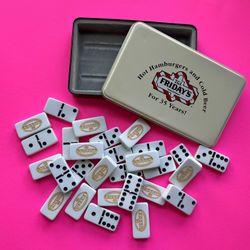 Vintage Dominoes Complete In Tin T.G.I. Fridays 35th Anniversary Fossil Clay 