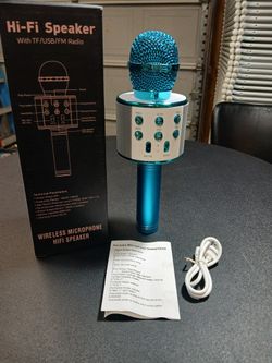 Wireless Bluetooth Karaoke Microphone Handheld Hi-Fi Speaker USB/FM/TF - Blue