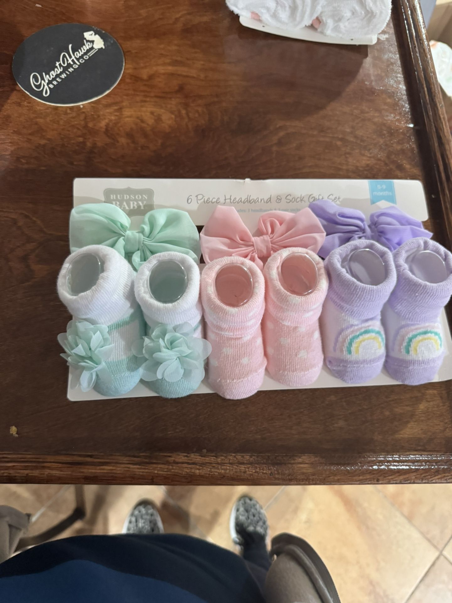 Hudson Baby Infant Girl Headband and Socks Giftset, Pink Purple Mint, One Size