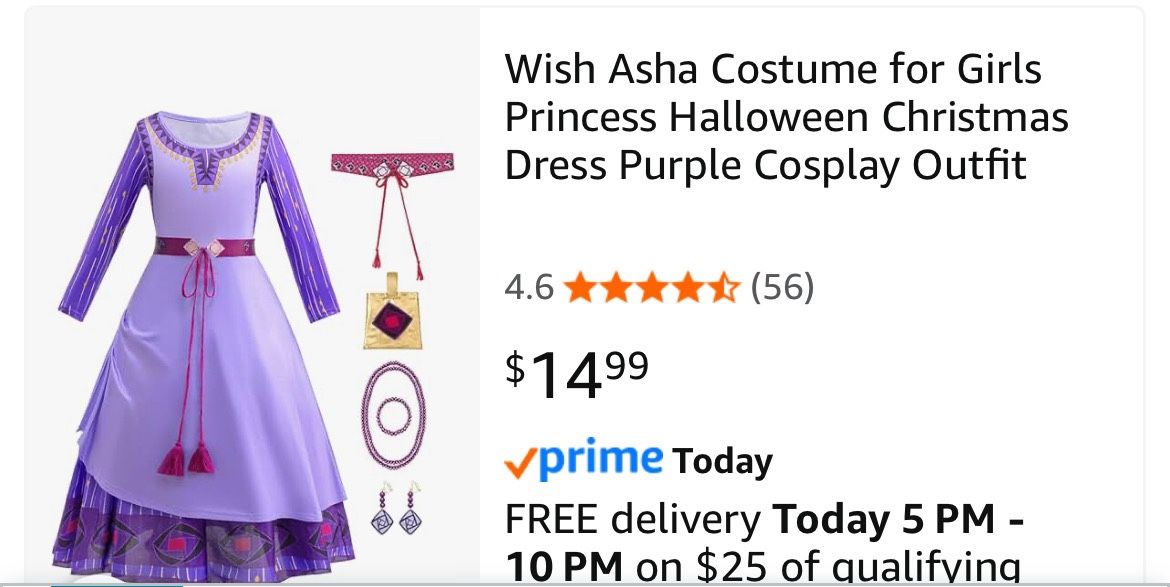 Wish Asha Costume for Girls Princess Halloween Christmas Dress Purple Cosplay Outfit $5 Each