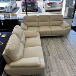 *Now Available!!!*---Contemporary Valencia Beige Leather Sofa/Loveseat Sets---Delivery And Financing Available🤠
