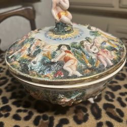 Mid Century Hand painted Capodimonte Bowl With Lid