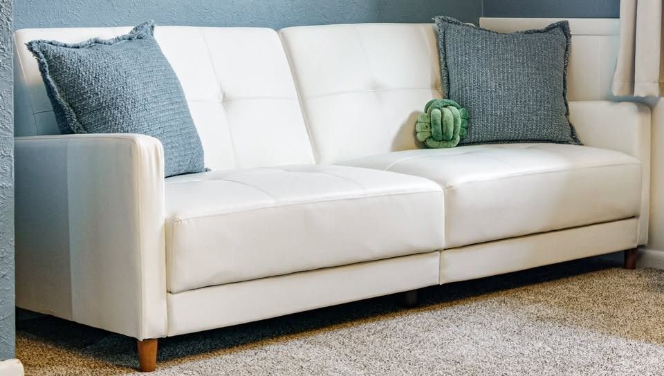 Folding Sleeper White Leather Sofa
