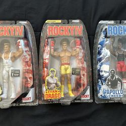 ROCKY III AND IV JAKKS PACIFIC FIGURES, LOT OF 3 DRAGO AND APOLLO