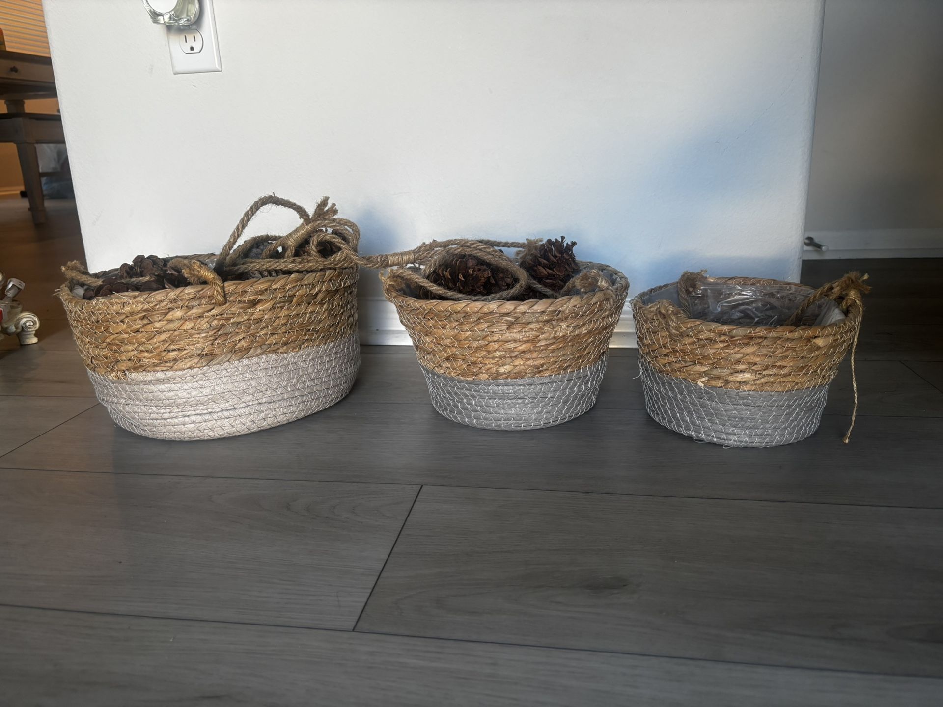 3pc Woven Flower Basket Hanging Planters