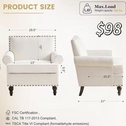 ✌️ 1Pcs HUIMO Accent Chair, Mid Century Modern Armchair, Upholstered Sofa Chair, Beige Sturdy Living Room Chairs, Comfy Reading Chair, with Rivet