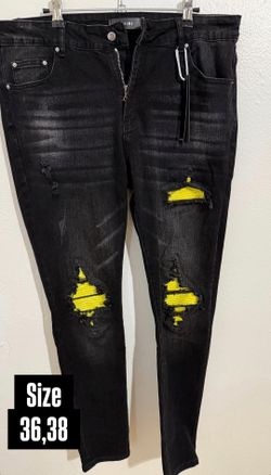 AMIRI YELLOW PATCH BLACK SKINNY JEANS NEW COLLECTION
