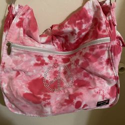 UndeeBandz Pink Tye Dye Messenger Bag with Silver Gem Peace Sign Design 