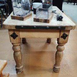 Rustic Wood Small Coffee Table Or End Table w/ Wrought Iron Nail Heads & Wrought Iron Embellishments 36" x 24" x 23"
