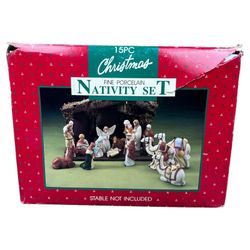 Vintage 15 Piece Christmas Nativity Set Fine Porcelain Figurines