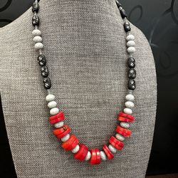 Handmade Red Coral with Czeck Crystals Necklace
