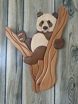 Intarsia Wood Art Handcrafted - PANDA BEAR wall art