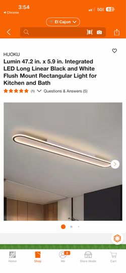 HUOKU Lumin 47.2 in. x 5.9 in. Integrated LED Long Linear Black and White Flush Mount Rectangular Light for Kitchen and Bath