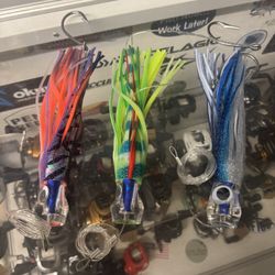 Trolling Style Salt Water Fishig Lures. Rigged With Leader And Hook. 