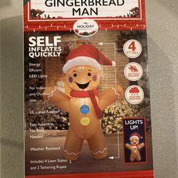 NEW Inflatable Gingerbread Man Santa 4FT Light Up Outdoor Indoor Holiday