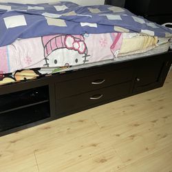 Bed Twin Frame with shelf ,Cabinet, Drawers