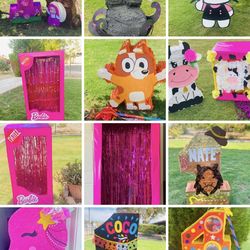 Pinatas custom  barbie bluey cow strawberry elmo dinosaur princess cars cinamon hello kitty mario beoss sonic ninja lego koana spidey powerfull girls 