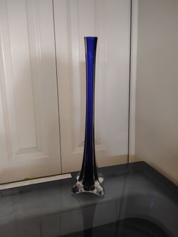 Vintage Murano Style Cobalt blue/ Clear glass Eiffel Tower Bud Vase MCM