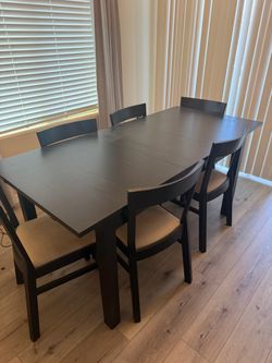 Dark Wood Dining Table with 6 Chairs