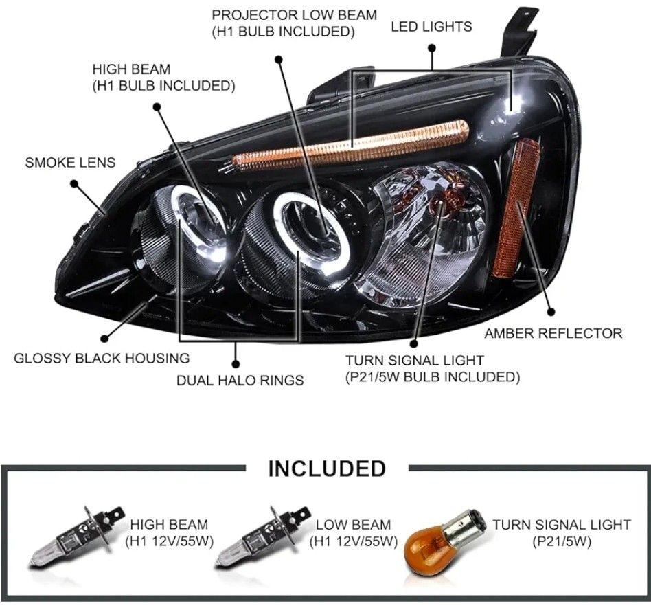 2 Front LED Headlights, Honda Civic