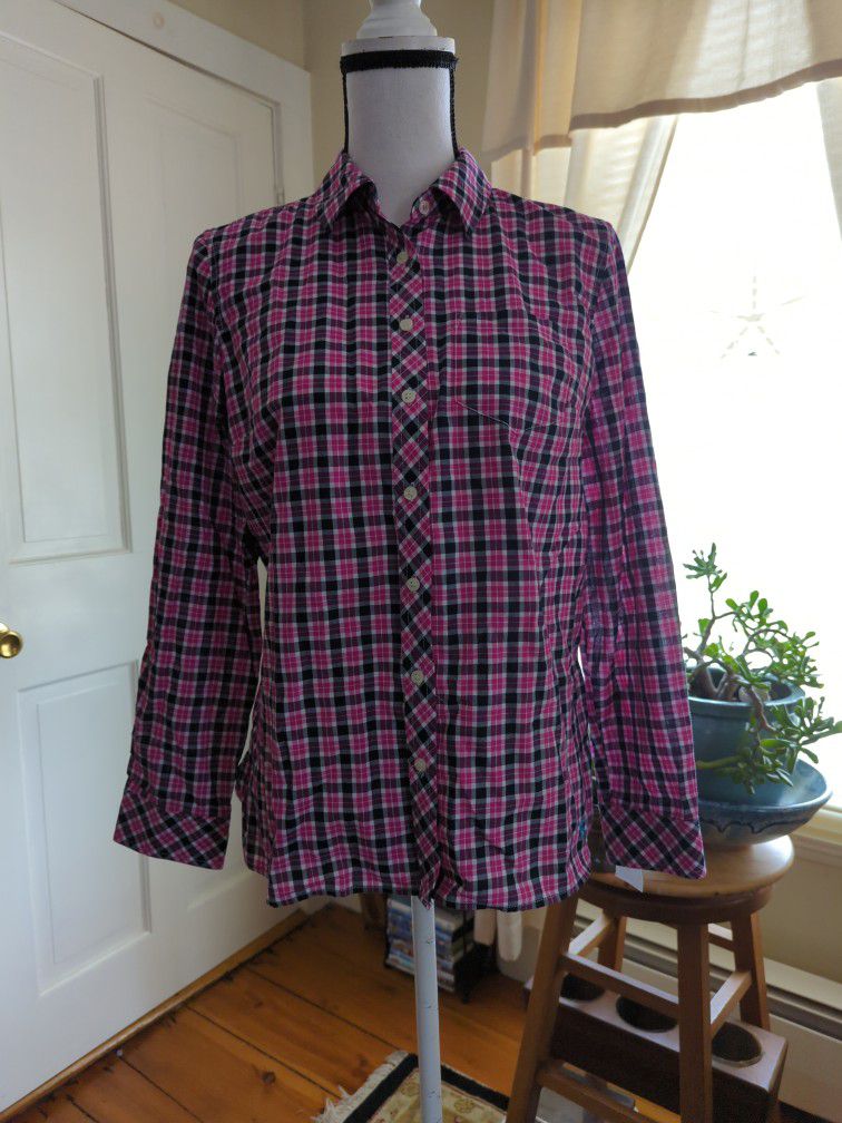 Talbot's Petites Pink Plaid 100% cotton shirt NWT 