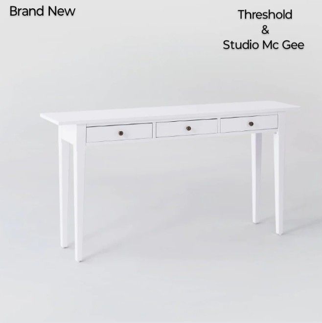 Brand New Threshold &Studio Mc Gee Dana Point Wood Writing Desk Or Console Table White With Drawers