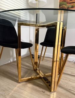 Gold glass dining set velvet black chairs