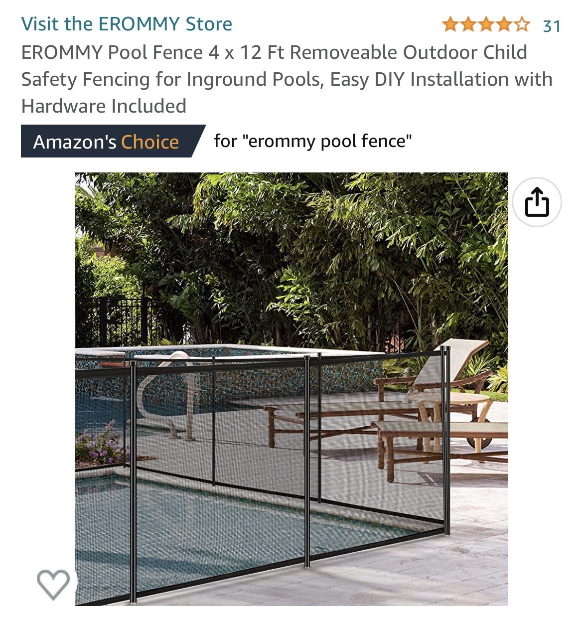 Erommy Pool Fence 4 x 12 Ft, Removable Outdoor Child Safety Fencing for Inground Pools