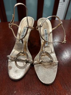 Manolo Blahnik Gold Strappy Heeled Sandals