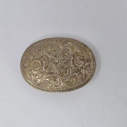 Vintage Crumrine El Arturo Bronze Belt Buckle Oval Floral Western Scroll Engrave